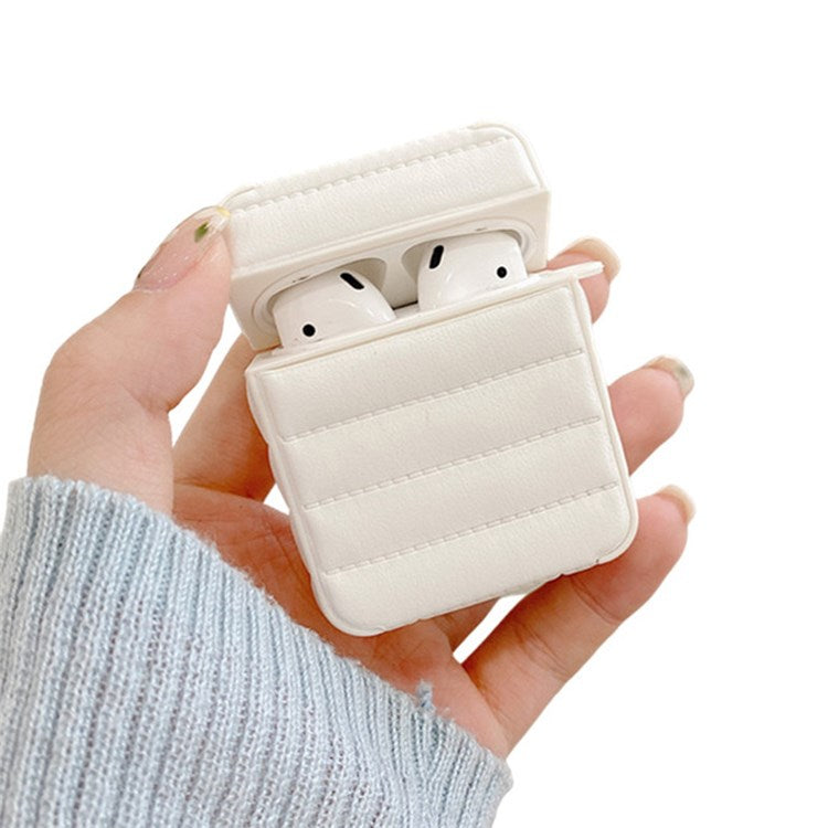 For Apple AirPods with Charging Case (2016)/(2019)/AirPods with Wireless Charging Case (2019) PU Leather Coated TPU Earphone Case Anti-shock Protective Cover - White