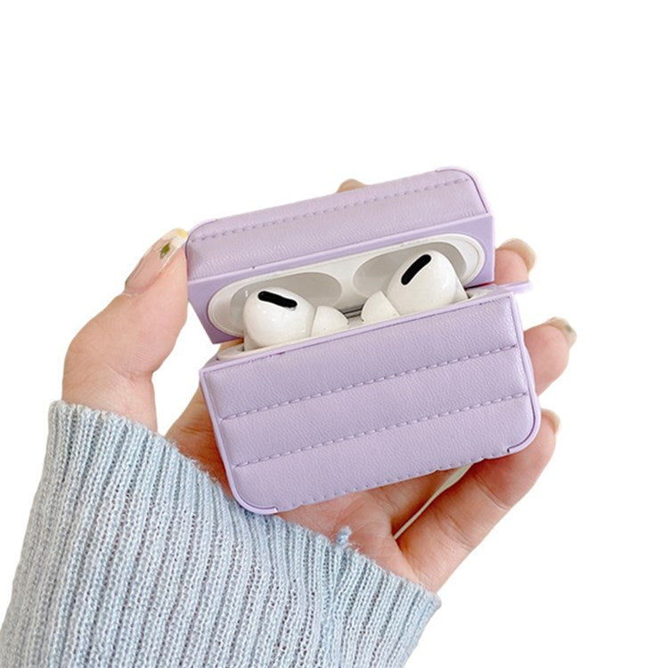 For Apple AirPods Pro PU Leather Coated TPU Earphone Case Anti-scratch Anti-drop Protective Charging Cover - Purple