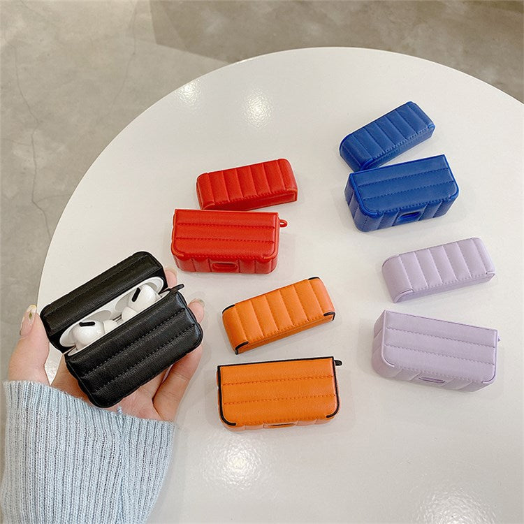 For Apple AirPods Pro PU Leather Coated TPU Earphone Case Anti-scratch Anti-drop Protective Charging Cover - Orange