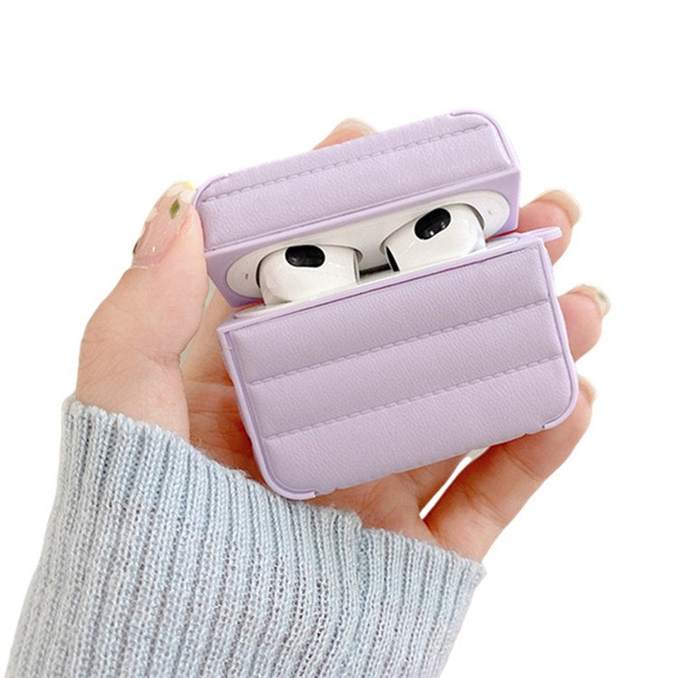 For Apple AirPods 3 Shockproof Earphone Case PU Leather Coated TPU Protective Charging Cover - Purple