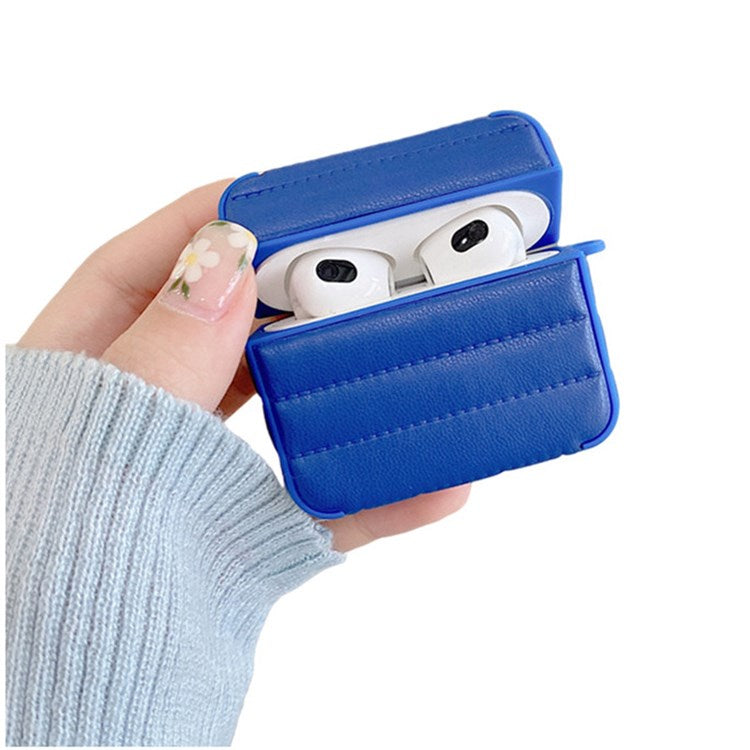 For Apple AirPods 3 Shockproof Earphone Case PU Leather Coated TPU Protective Charging Cover - Blue