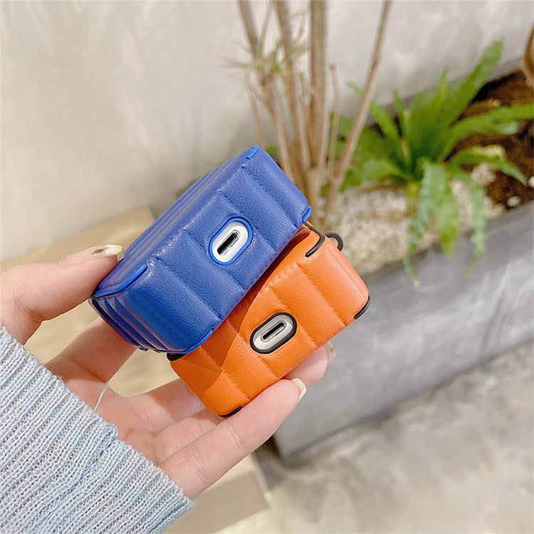 For Apple AirPods 3 Shockproof Earphone Case PU Leather Coated TPU Protective Charging Cover - Blue