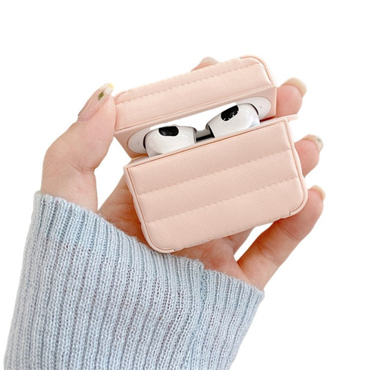 For Apple AirPods 3 Shockproof Earphone Case PU Leather Coated TPU Protective Charging Cover - Pink