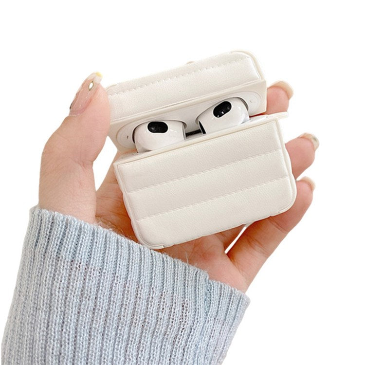 For Apple AirPods 3 Shockproof Earphone Case PU Leather Coated TPU Protective Charging Cover - White