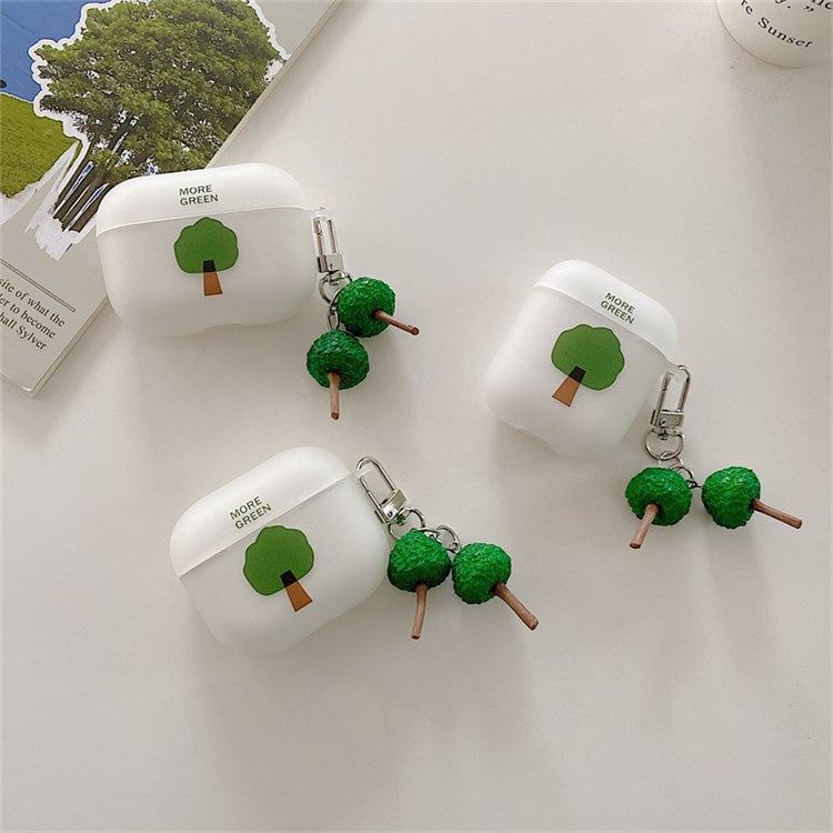 Tree Pattern Earphone Case for Apple AirPods Pro, Matte Anti-fingerprint Soft TPU Protective Cover with Tree Pendant