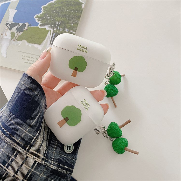 Tree Pattern Earphone Case for Apple AirPods Pro, Matte Anti-fingerprint Soft TPU Protective Cover with Tree Pendant