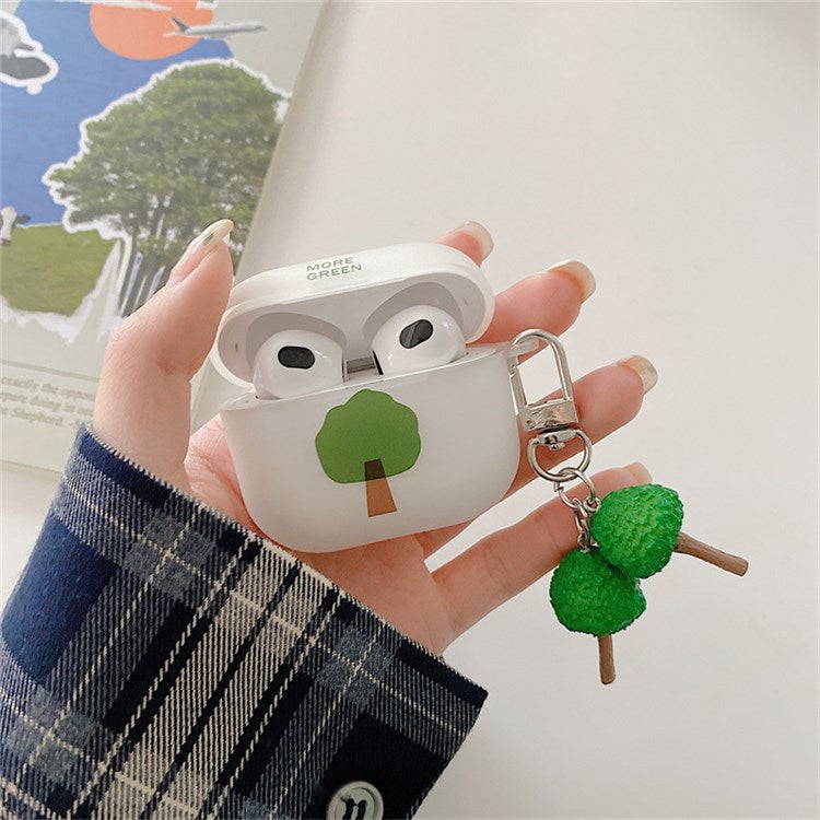 For Apple AirPods 3 Tree Pattern Matte Anti-scratch Soft TPU Protective Cover Earphone Case with Tree Pendant