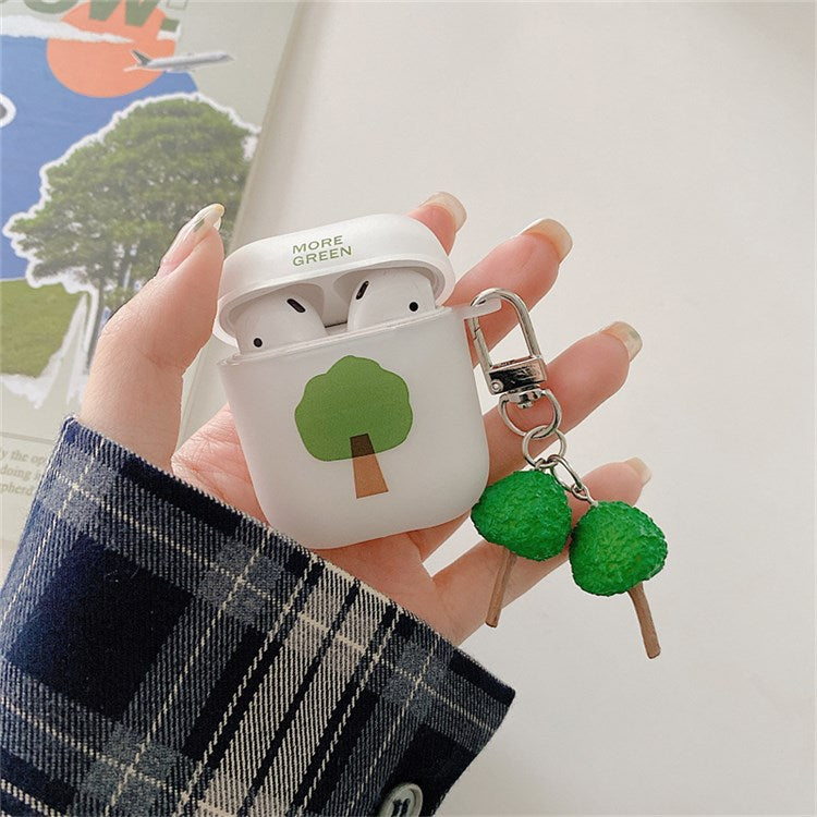 For Apple AirPods with Charging Case (2016)/(2019)/AirPods with Wireless Charging Case (2019) Tree Pattern Matte Earphone Case Anti-shock Soft TPU Protective Cover with Pendant