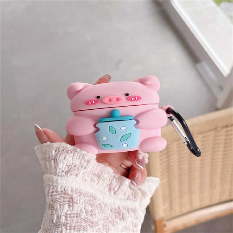 For Apple AirPods Pro Silicone Earphone Case Cute Piggy with Bottle Charging Box Anti-shock Cover Protector with Hook