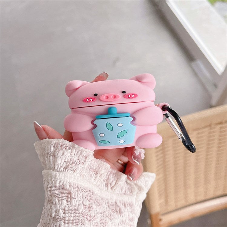 For Apple AirPods 3 Cute Piggy with Bottle Silicone Earphone Case Charging Box Anti-fall Cover Protector with Hook