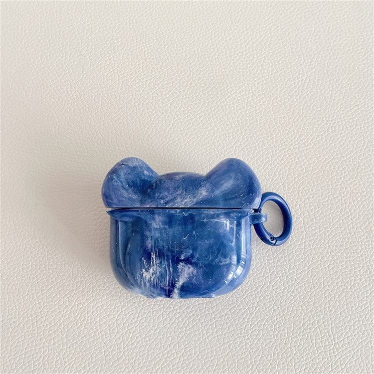 For Apple AirPods Pro Marble Pattern Bear Head Shape Stylish Soft TPU Protective Cover Earphone Case with Buckle - Blue