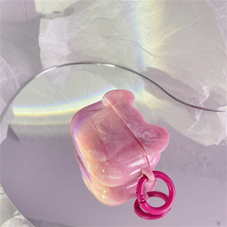 For Apple AirPods Pro Marble Pattern Bear Head Shape Stylish Soft TPU Protective Cover Earphone Case with Buckle - Pink