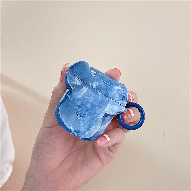 For Apple AirPods with Charging Case (2016)/(2019)/AirPods with Wireless Charging Case (2019) Earphone Case Soft TPU Marble Pattern Cute Bear Head Shape Protective Cover with Buckle - Blue