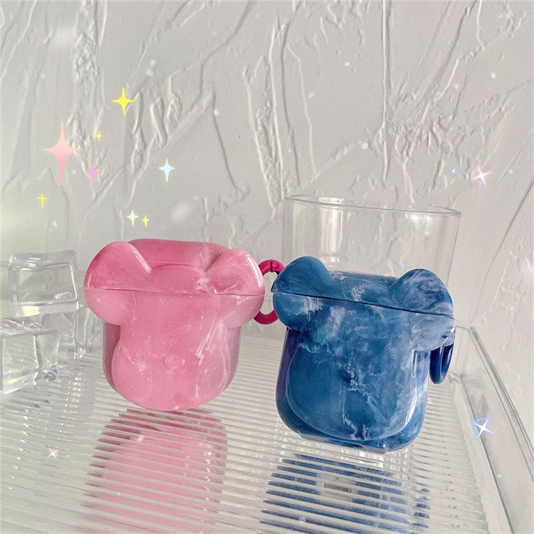 For Apple AirPods with Charging Case (2016)/(2019)/AirPods with Wireless Charging Case (2019) Earphone Case Soft TPU Marble Pattern Cute Bear Head Shape Protective Cover with Buckle - Blue