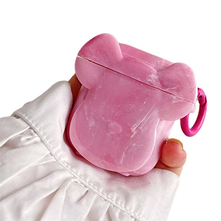 For Apple AirPods with Charging Case (2016)/(2019)/AirPods with Wireless Charging Case (2019) Earphone Case Soft TPU Marble Pattern Cute Bear Head Shape Protective Cover with Buckle - Pink