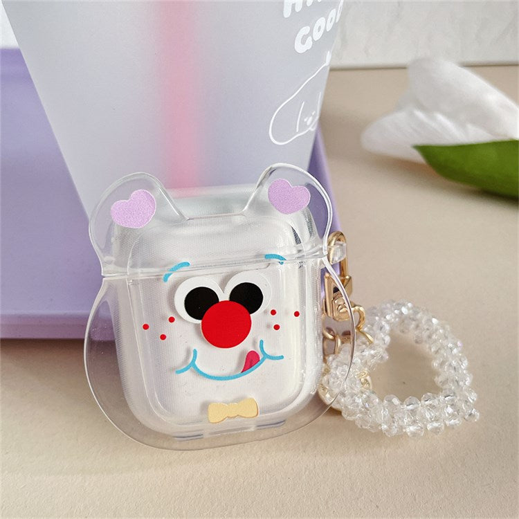 For Apple AirPods with Charging Case (2016)/(2019)/AirPods with Wireless Charging Case (2019) Cute Red Nose Bear Head Pattern Soft TPU Cover Clear Earphone Case with Heart Pendant