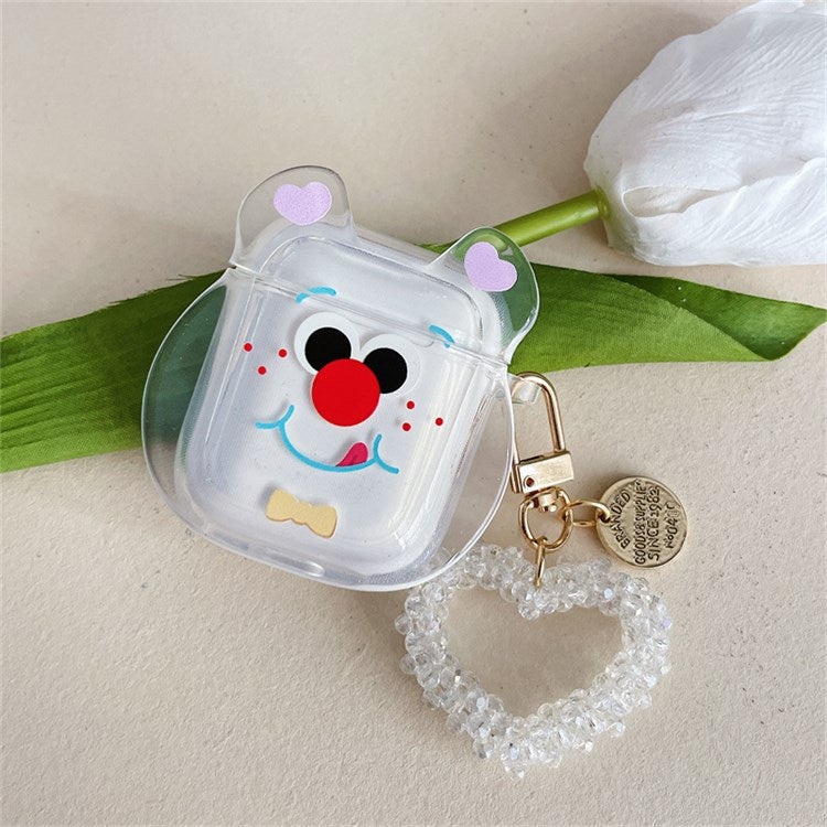 For Apple AirPods with Charging Case (2016)/(2019)/AirPods with Wireless Charging Case (2019) Cute Red Nose Bear Head Pattern Soft TPU Cover Clear Earphone Case with Heart Pendant