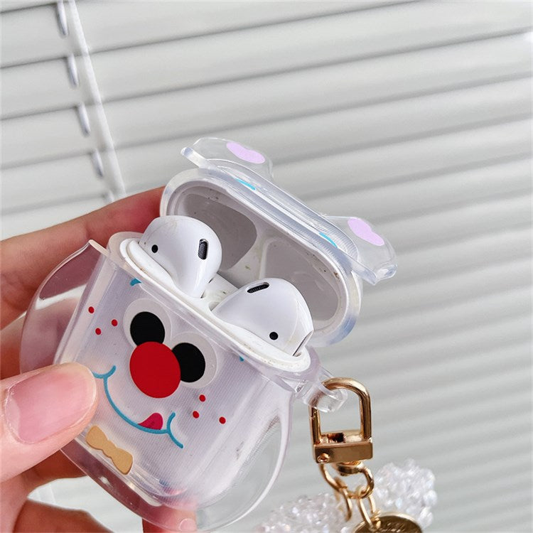 For Apple AirPods with Charging Case (2016)/(2019)/AirPods with Wireless Charging Case (2019) Cute Red Nose Bear Head Pattern Soft TPU Cover Clear Earphone Case with Heart Pendant