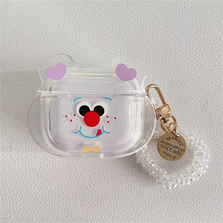 For Apple AirPods Pro Cute Bear Head Pattern Transparent Soft TPU Shockproof Protective Cover Earphone Case with Heart Pendant