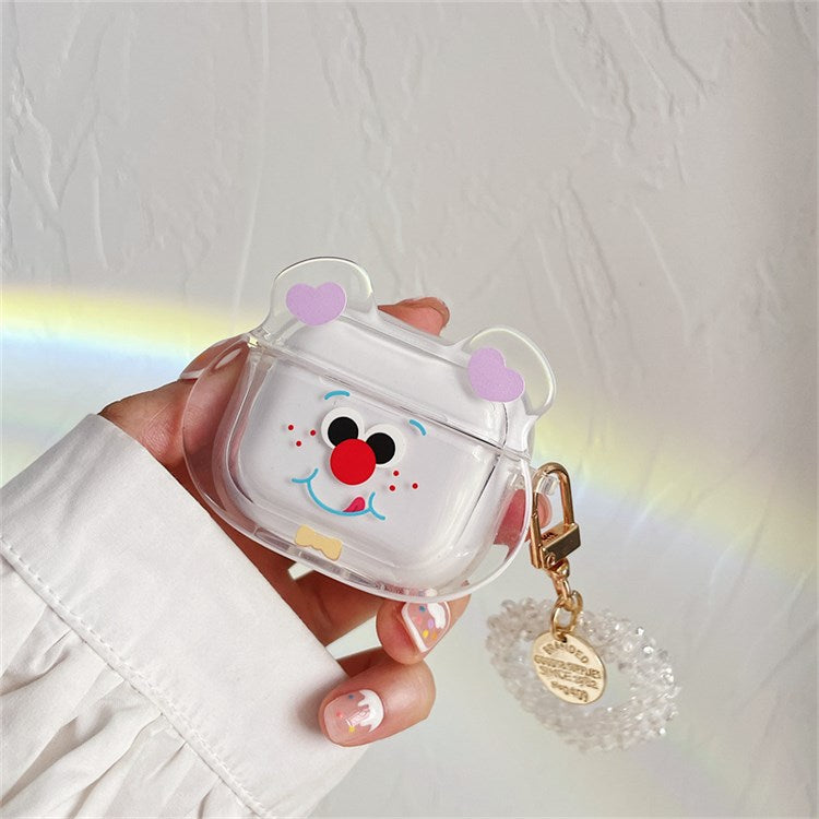 For Apple AirPods Pro Cute Bear Head Pattern Transparent Soft TPU Shockproof Protective Cover Earphone Case with Heart Pendant