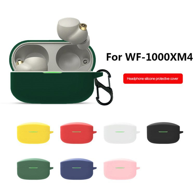 For Sony WF-1000XM4 Soft Silicone Cover Anti-shock Bluetooth Earphone Protective Sleeve Case with Anti-lost Buckle - Blackish Green