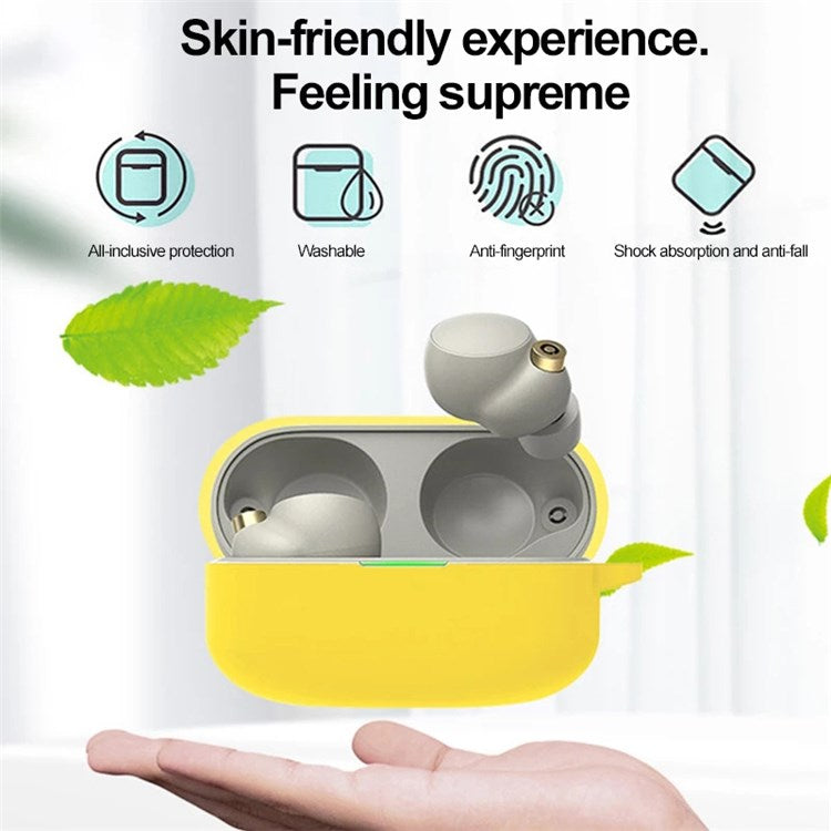 For Sony WF-1000XM4 Soft Silicone Cover Anti-shock Bluetooth Earphone Protective Sleeve Case with Anti-lost Buckle - Yellow