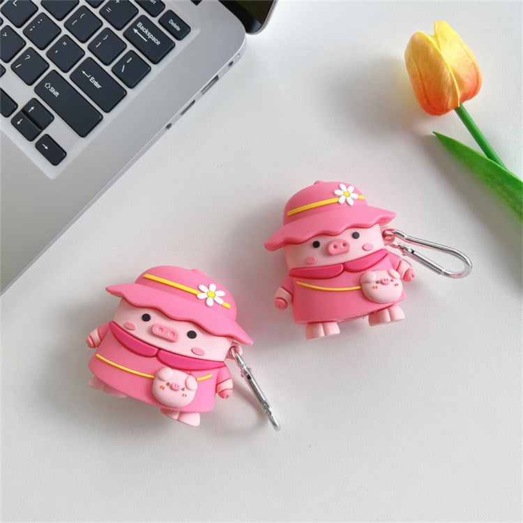 For Apple AirPods 3 Piggy with Hat Design Earphone Silicone Case Full Body Protection Charging Box Cover with Hook