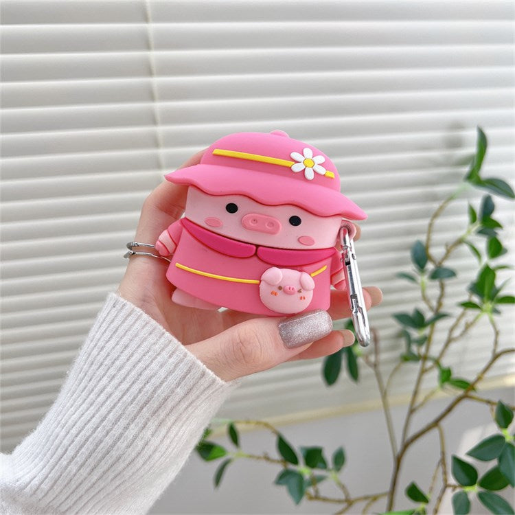 For Apple AirPods 3 Piggy with Hat Design Earphone Silicone Case Full Body Protection Charging Box Cover with Hook