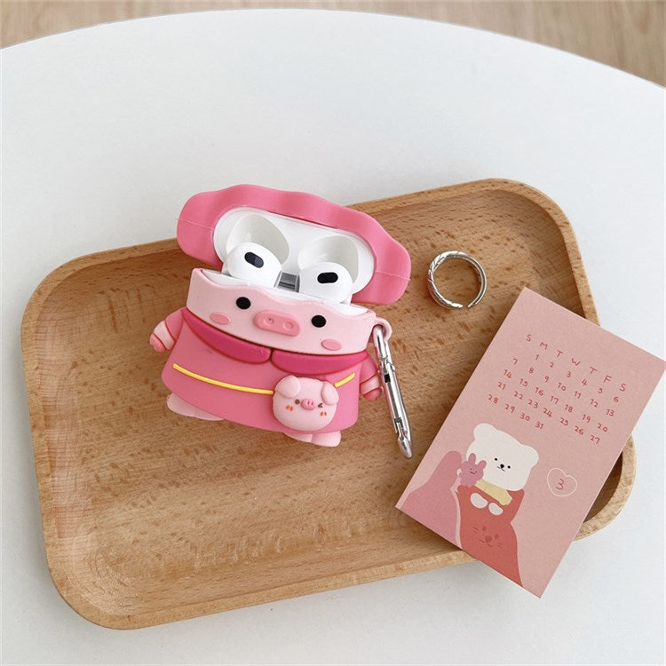 For Apple AirPods 3 Piggy with Hat Design Earphone Silicone Case Full Body Protection Charging Box Cover with Hook