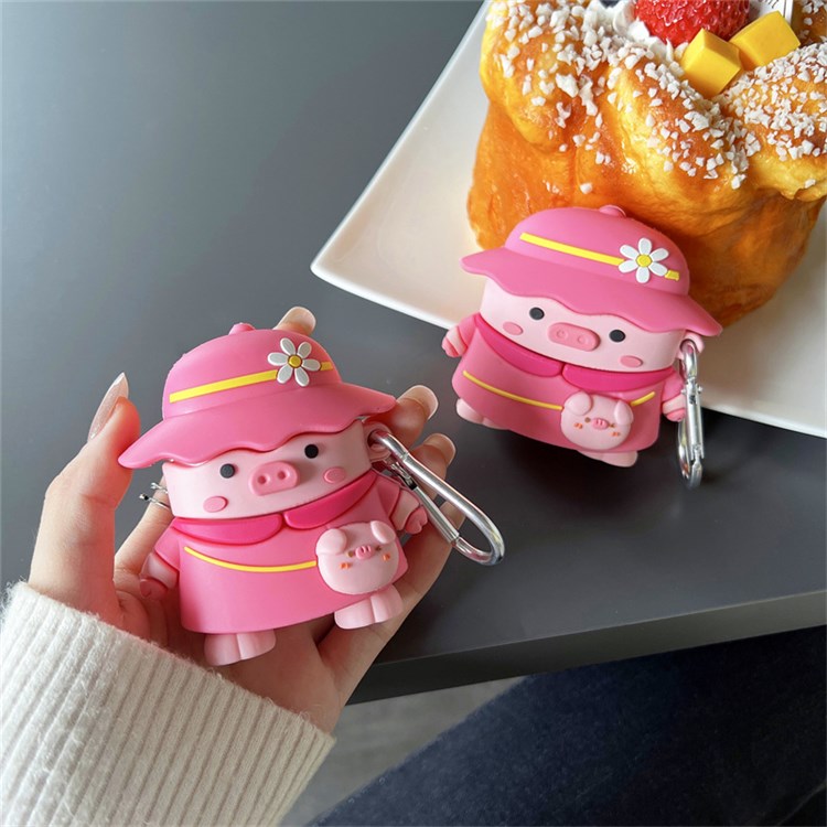 For Apple AirPods 3 Piggy with Hat Design Earphone Silicone Case Full Body Protection Charging Box Cover with Hook