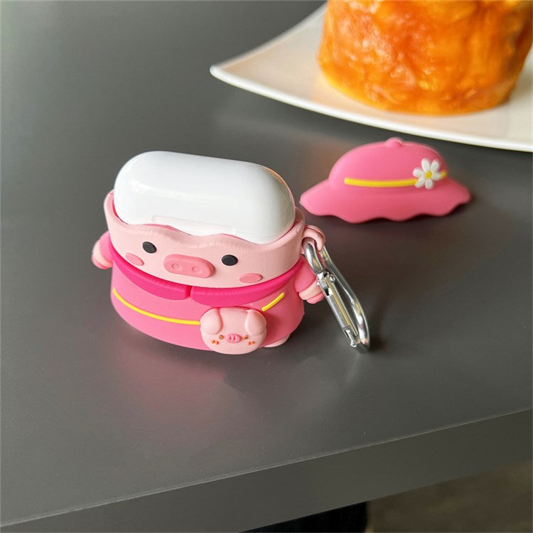 For Apple AirPods 3 Piggy with Hat Design Earphone Silicone Case Full Body Protection Charging Box Cover with Hook