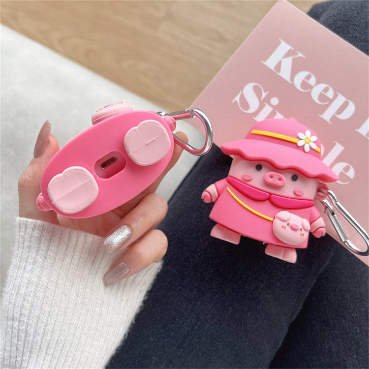 For Apple AirPods with Charging Case (2016)/(2019)/AirPods with Wireless Charging Case (2019) Piggy with Hat Design Shockproof Earphone Silicone Case Charging Box Protective Cover with Hook