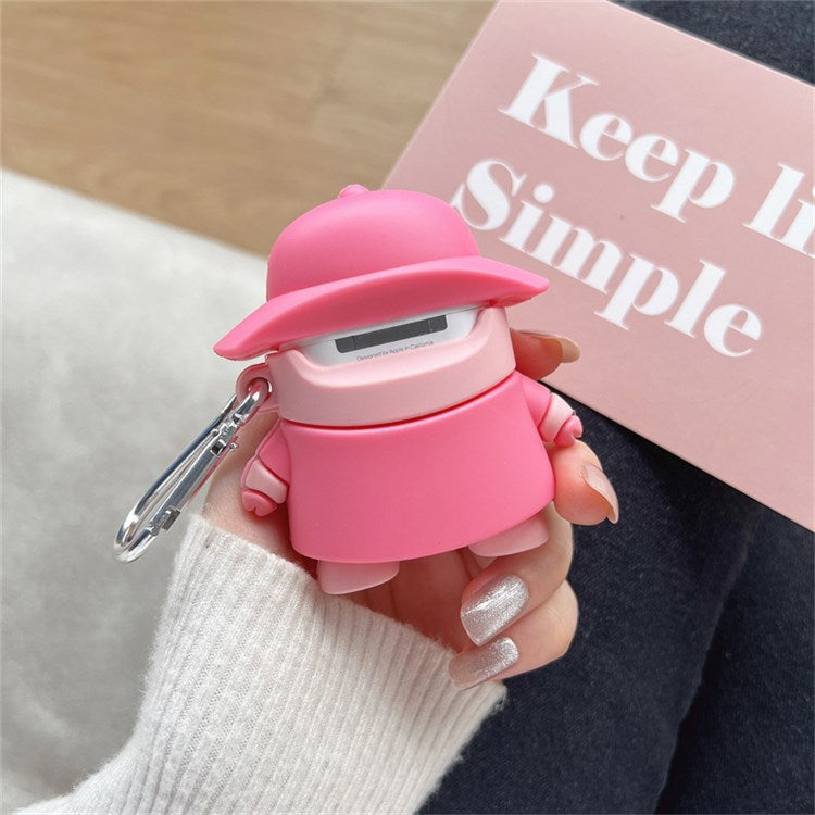 For Apple AirPods with Charging Case (2016)/(2019)/AirPods with Wireless Charging Case (2019) Piggy with Hat Design Shockproof Earphone Silicone Case Charging Box Protective Cover with Hook