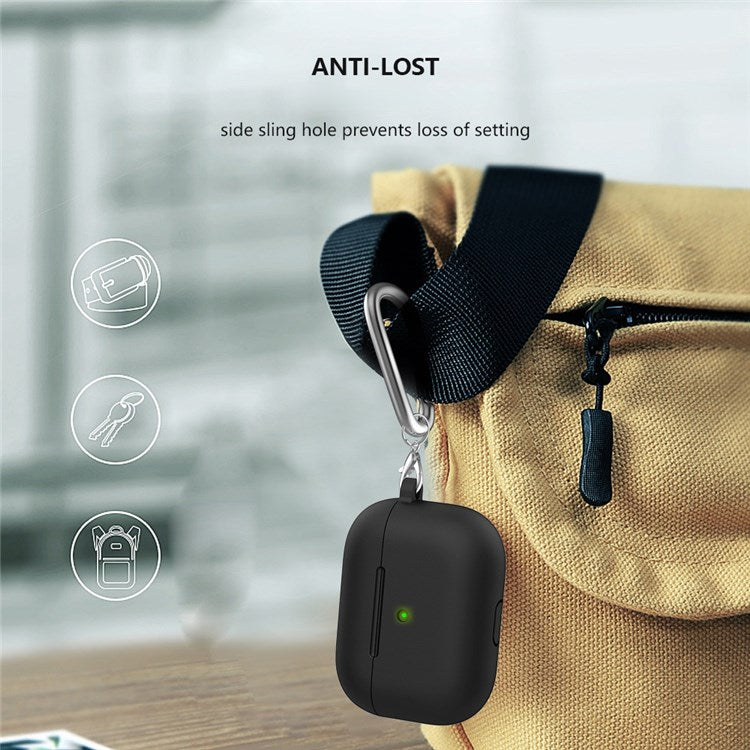 A060 Soft Silicone Earphone Cover for Apple AirPods 3, Shock-Absorbing Protective Case with Keychain - Black