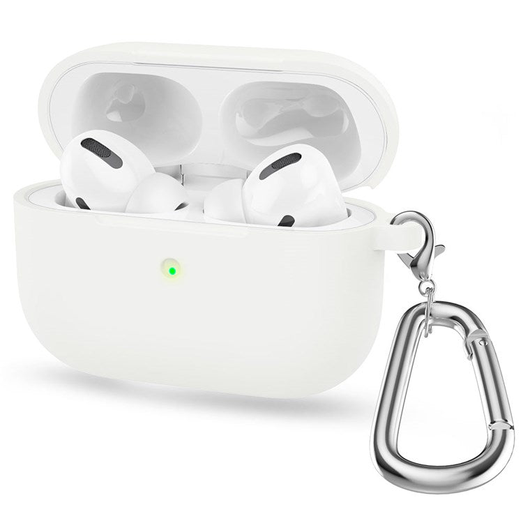 A060 Soft Silicone Earphone Cover for Apple AirPods 3, Shock-Absorbing Protective Case with Keychain - White