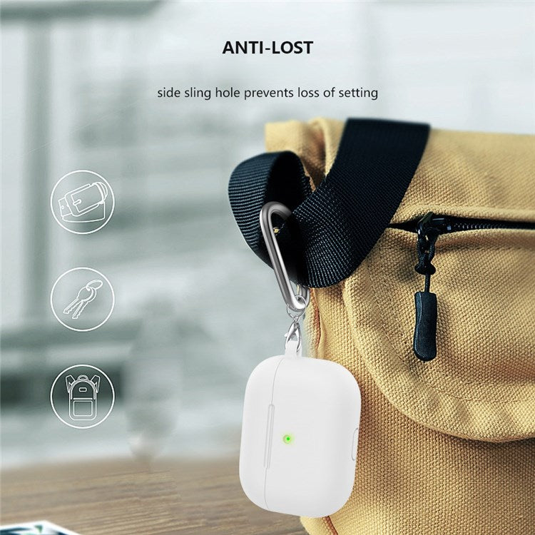 A060 Soft Silicone Earphone Cover for Apple AirPods 3, Shock-Absorbing Protective Case with Keychain - White