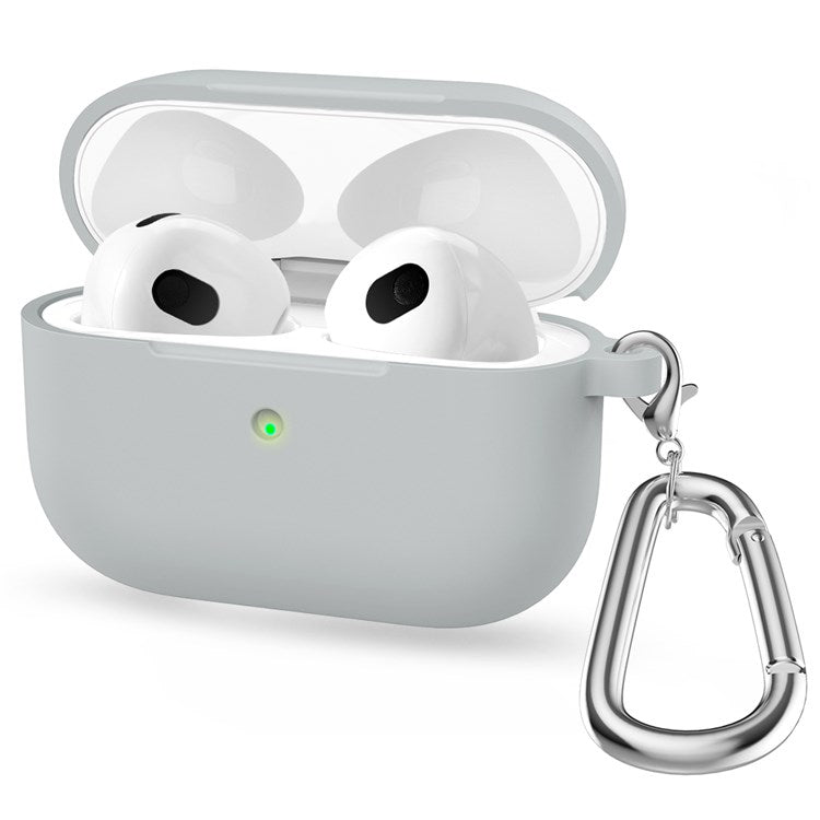 A060 Soft Silicone Earphone Cover for Apple AirPods 3, Shock-Absorbing Protective Case with Keychain - Light Grey