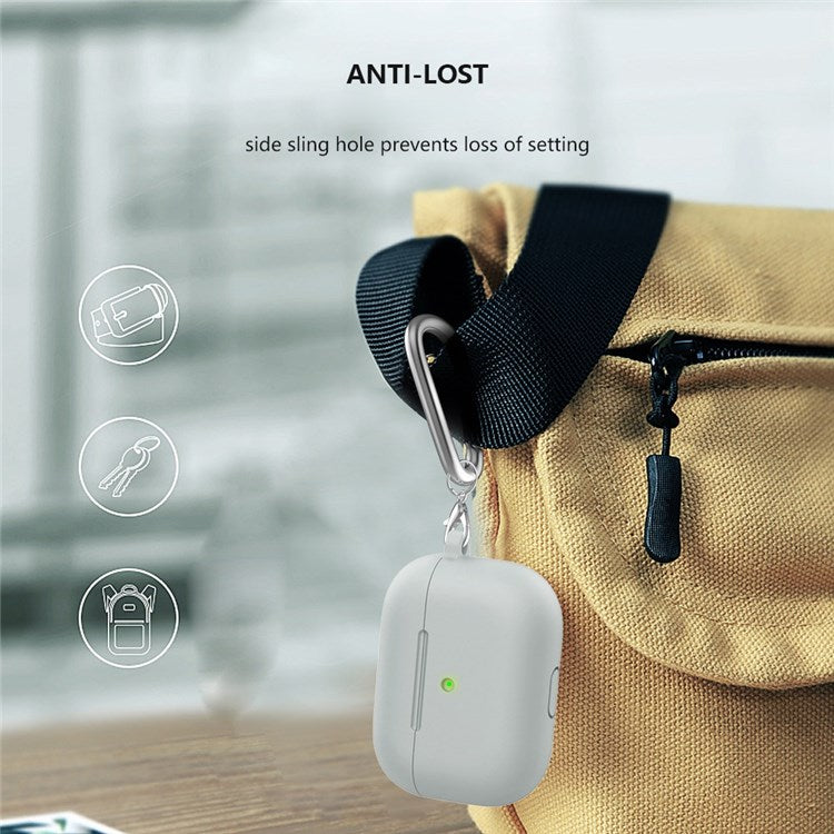 A060 Soft Silicone Earphone Cover for Apple AirPods 3, Shock-Absorbing Protective Case with Keychain - Light Grey