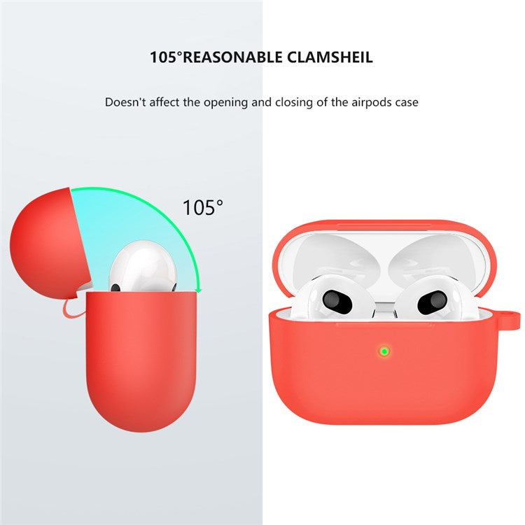 A060 Soft Silicone Earphone Cover for Apple AirPods 3, Shock-Absorbing Protective Case with Keychain - Red