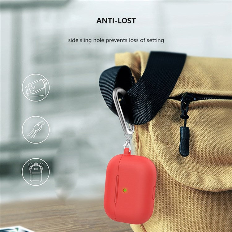 A060 Soft Silicone Earphone Cover for Apple AirPods 3, Shock-Absorbing Protective Case with Keychain - Red