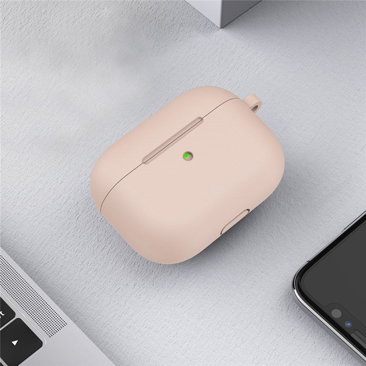 A060 Soft Silicone Earphone Cover for Apple AirPods 3, Shock-Absorbing Protective Case with Keychain - Silty Sand