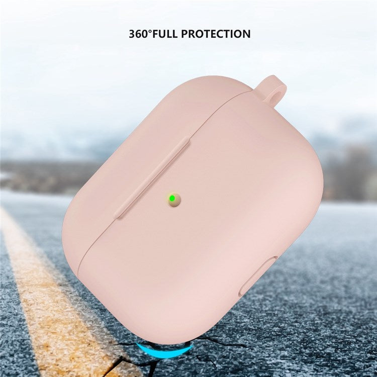 A060 Soft Silicone Earphone Cover for Apple AirPods 3, Shock-Absorbing Protective Case with Keychain - Light Pink