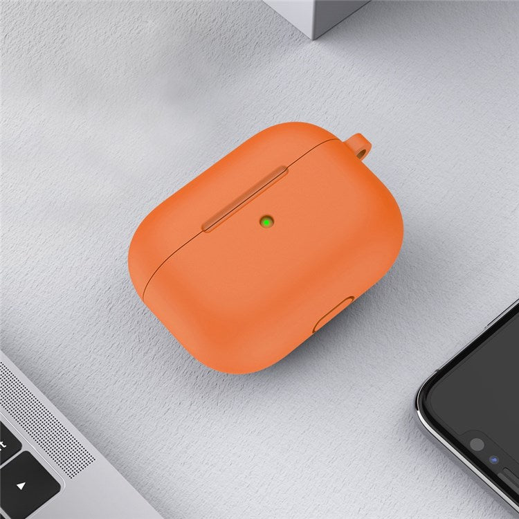 A060 Soft Silicone Earphone Cover for Apple AirPods 3, Shock-Absorbing Protective Case with Keychain - Orange