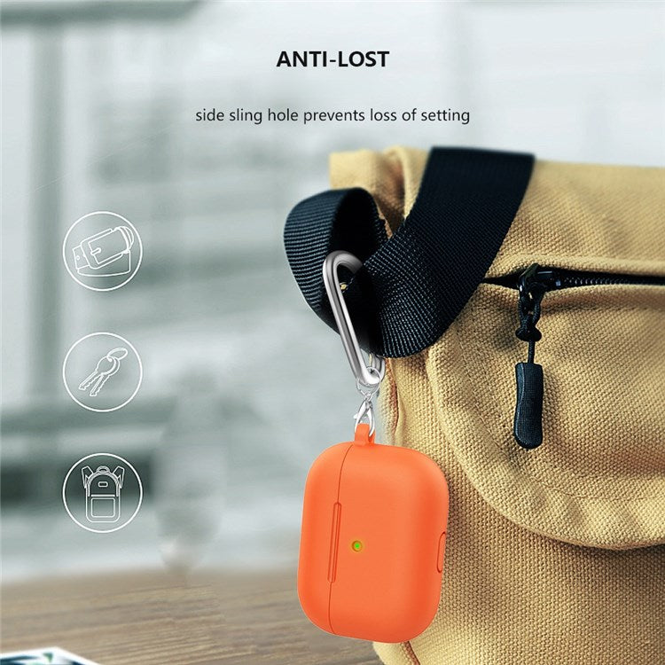 A060 Soft Silicone Earphone Cover for Apple AirPods 3, Shock-Absorbing Protective Case with Keychain - Orange