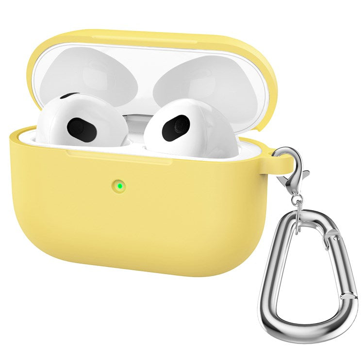 A060 Soft Silicone Earphone Cover for Apple AirPods 3, Shock-Absorbing Protective Case with Keychain - Yellow