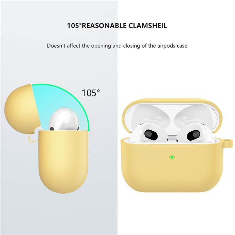 A060 Soft Silicone Earphone Cover for Apple AirPods 3, Shock-Absorbing Protective Case with Keychain - Yellow