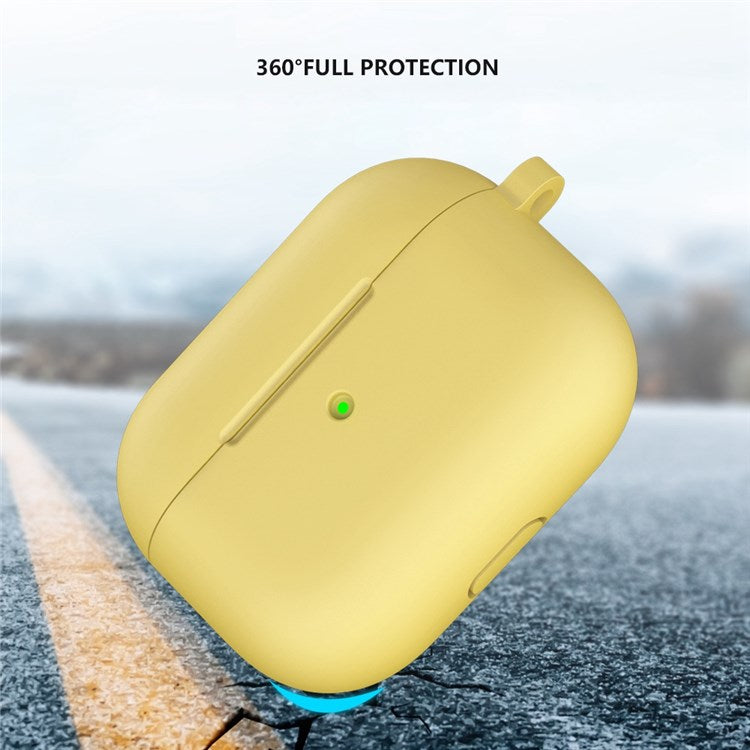 A060 Soft Silicone Earphone Cover for Apple AirPods 3, Shock-Absorbing Protective Case with Keychain - Yellow