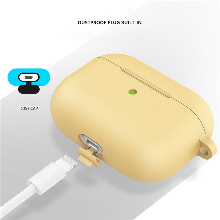 A060 Soft Silicone Earphone Cover for Apple AirPods 3, Shock-Absorbing Protective Case with Keychain - Yellow