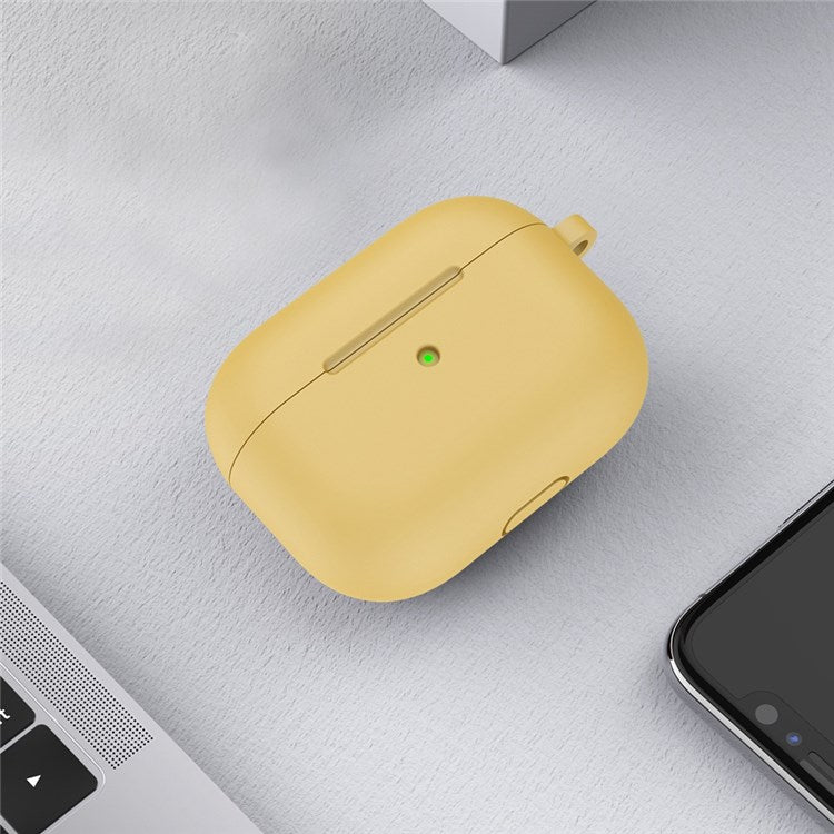 A060 Soft Silicone Earphone Cover for Apple AirPods 3, Shock-Absorbing Protective Case with Keychain - Yellow