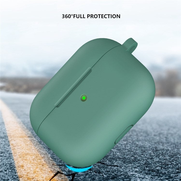 A060 Soft Silicone Earphone Cover for Apple AirPods 3, Shock-Absorbing Protective Case with Keychain - Pine Needle Green